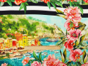 jedwab w krajobrazy Portofino rama z kwiatów