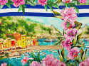 jedwab w krajobrazy Portofino ramka z różowych kwiatów