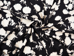 Jedwab elastyczny - Białe kwiaty na czerni