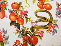 Jedwab elastyczny - Jabłka i węże na bieli