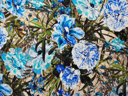 Jedwab elastyczny - Trawy i niebieskie kwiaty [kupon 1 m]