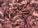 jedwab w kolorze łososiowego różu w czarne ryciny drzew i zwierząt