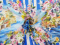 Jedwab szyfon - Widok Portofino i kwiaty [panel 1,25 m]