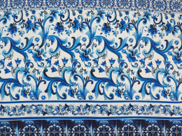 Jedwab szyfon - Niebieskie kafle [panel 1,35 m]