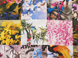 Len - Patchwork ptaki i kwiaty