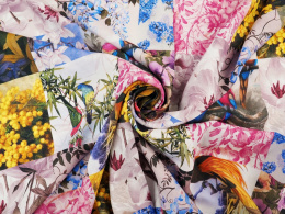 Len - Patchwork ptaki i kwiaty
