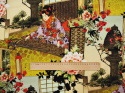 jedwab w japoński wzór z gejszą i ogrodem