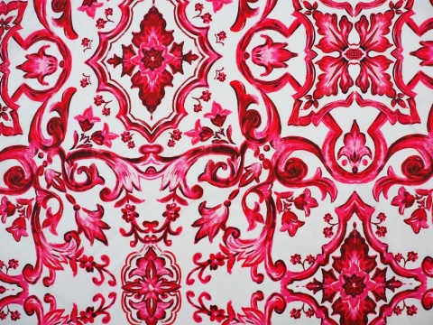 bawełna w różowe, roślinne ornamenty