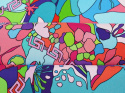 kolorowy jedwab w abstrakcyjne kwiaty i motyle