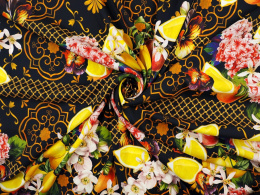 Jedwab elastyczny - Kwiaty, cytryny i ornamenty