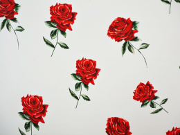 Jedwab elastyczny - Malowane róże na bieli