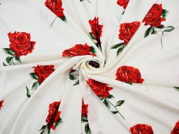 Jedwab elastyczny - Malowane róże na bieli