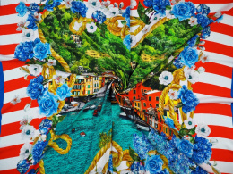 Wiskoza - Portofino i niebieskie kwiaty [panel 1,4 m]