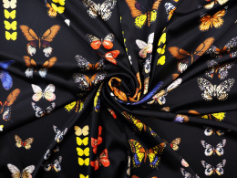 Jedwab elastyczny - Motyle na czerni [kupon 0,95 m]