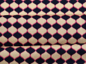 wiskoza w geometryczny, marokański wzór w kolorach jasnym beżowym i ciemnym granatowym z różowymi akcentami