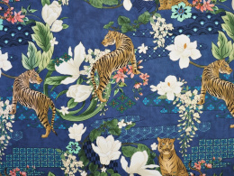 niebieska wiskoza w tygrysy w stylu orientalnym