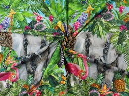 Bawełna elastyczna - Zwierzęta w dżungli [panel 1,35 m]