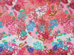 różowa bawełna ażurowa w bogate, modne, morskie motywy