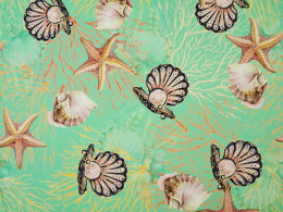 jasno zielony jedwab w koralowce, muszle i rozgwiazdy
