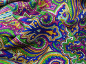 panel jedwabny w gęsty, orientalny wzór z zielenią, fioletem i niebieskim