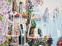 wiskoza we włoski krajobraz z widokiem na morze w otoczeniu kwiatów i cytrusów