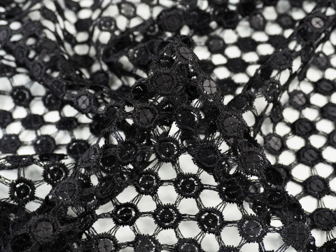 czarna siatka koronkowa z cekinami