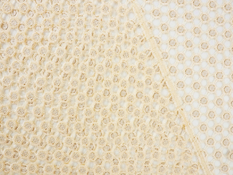 kremowa, koronkowa siatka z cekinami
