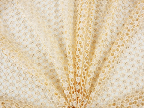 kremowa, koronkowa siatka z cekinami